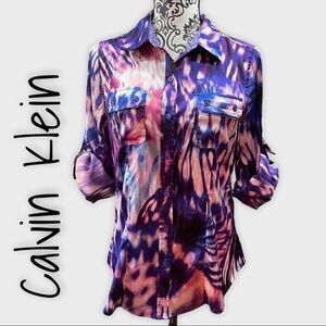 Calvin Klein purple tie-dyed button up top